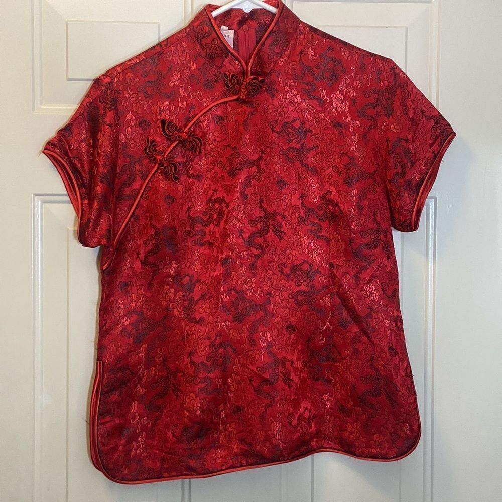 KEVIN-T SILK JAPANESE DRAGON AND FLOWER KIMONO TOP BLOUSE SIZE XXL CHINESE SIZE